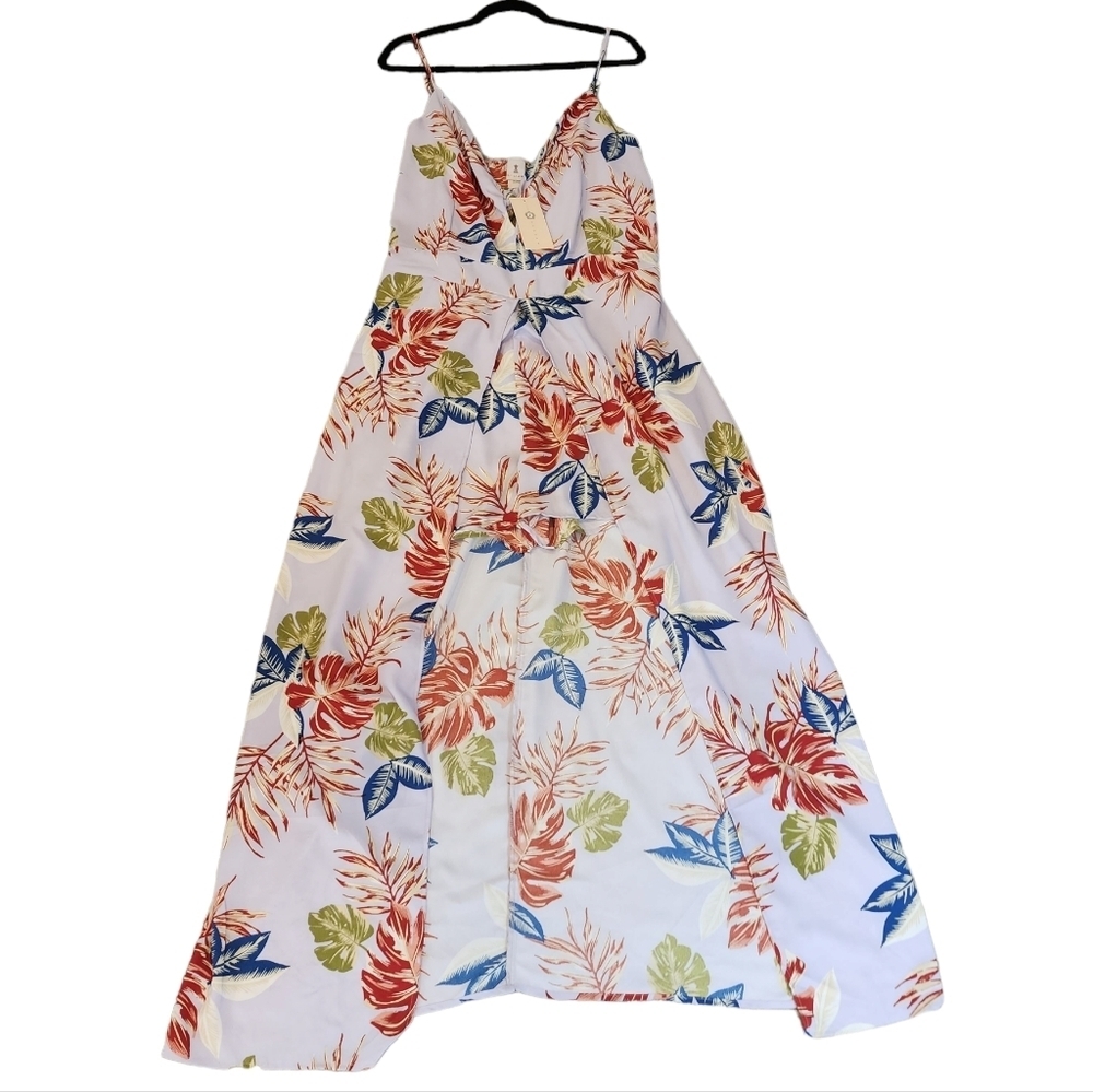 NWT Lilian Romper Midi Maxi‎ Dress Stretch Waist Size 3X Light Purple Floral